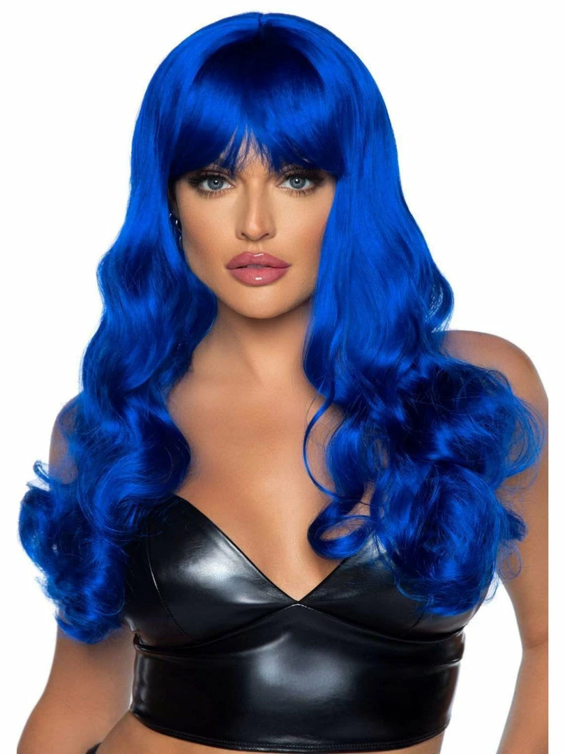 Leg Avenue Vivid Blue Long Wavy Costume Wig With Bangs Costumes 1 Leg Avenue Vivid Blue Long Wavy Costume Wig With Bangs Costumes