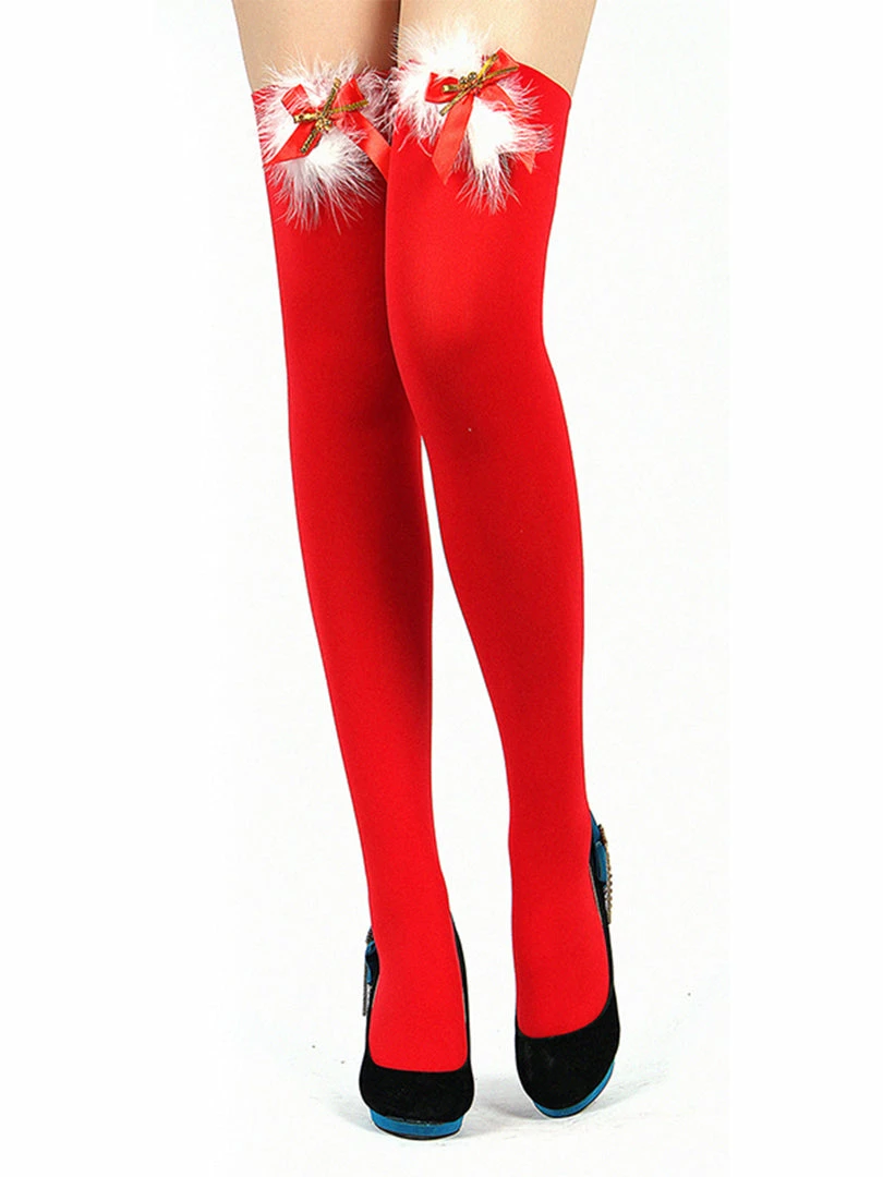 Shop Fortune Costumes Lingerie Red Thigh High Opaque Christmas Stockings With Fur & Bow Trim 1 Shop Fortune Costumes Lingerie Red Thigh High Opaque Christmas Stockings With Fur & Bow Trim