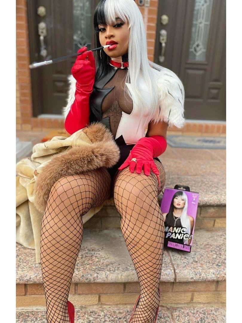 SMIFFYS Manic Panic Long Straight Black & White Split Dye Style Wig Wigs 3 SMIFFYS Manic Panic Long Straight Black & White Split Dye Style Wig Wigs