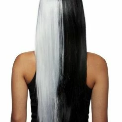SMIFFYS Manic Panic Long Straight Black & White Split Dye Style Wig Wigs
