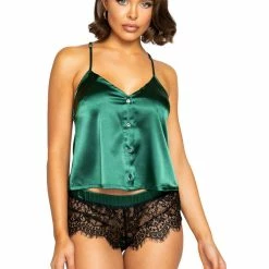 Roma Costumes Christmas Emerald Green Elegant Satin Pyjama Set