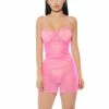 Forplay Sexy Neon Pink Mesh Cami Mini Dress