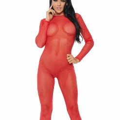 Forplay Red Sheer Mesh Micronet Catsuit Costumes