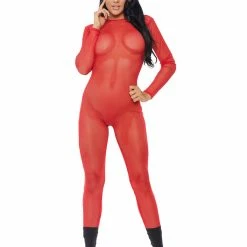 Forplay Red Sheer Mesh Micronet Catsuit Costumes