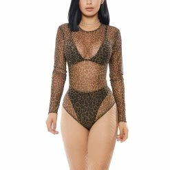 Forplay Womens Sexy Leopard Print Micronet Bodysuit Costume Costumes