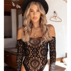 Leg Avenue Stevie Black Crochet Lace Bodysuit