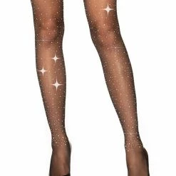 Leg Avenue Hosiery Starry Nights Sheer Rhinestone Pantyhose Tights In Black