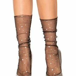 Leg Avenue Hosiery Midnight Sheer Tulle Star And Moon Socks In Black