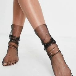 Leg Avenue Hosiery Midnight Sheer Tulle Star And Moon Socks In Black