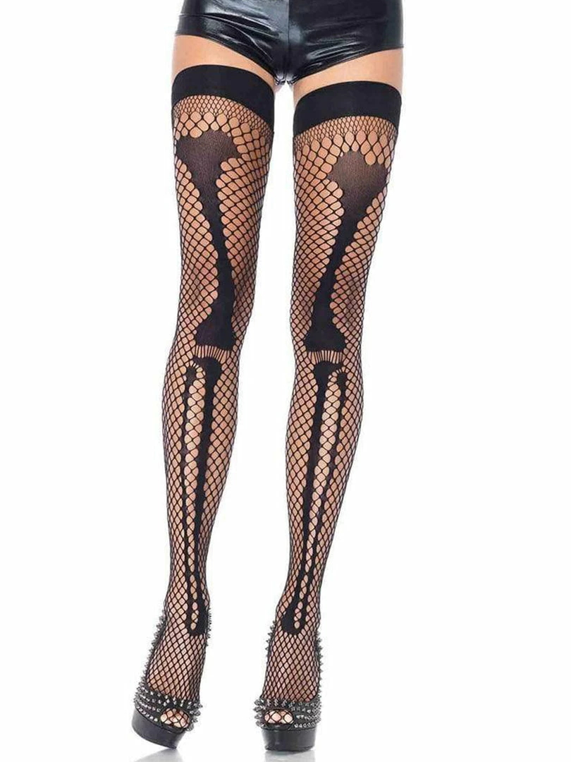 Leg Avenue Womens Costumes Womens Halloween Fishnet Skeleton Thigh High Tights 1 Leg Avenue Womens Costumes Womens Halloween Fishnet Skeleton Thigh High Tights