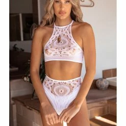 Leg Avenue Frenchie White Crochet Lace 2 PC Crop Top & Panty