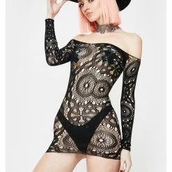 Leg Avenue Cruel Intentions Long Sleeved Crochet Bodycon Lingerie Dress