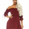 Leg Avenue Gauze Pirate Wench Peasant Dress Burgundy Red