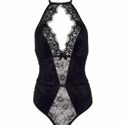 Leg Avenue Mrs President Black Velvet & Eyelash Bodysuit Lingerie