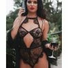 Leg Avenue Irresistible Force Eyelash Lace Keyhole Halter Bodysuit Lingerie