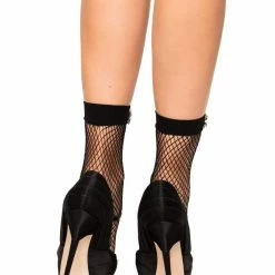Leg Avenue Bejeweled Fishnet Anklet Socks With Rhinestone Flower Jewellery Hosiery