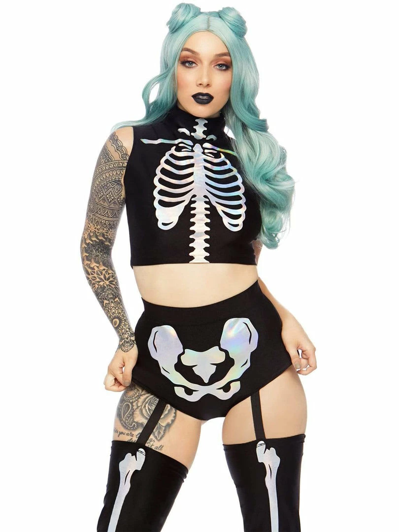 Leg Avenue Holographic Skeleton Womens Halloween Costume Costumes 1 Leg Avenue Holographic Skeleton Womens Halloween Costume Costumes