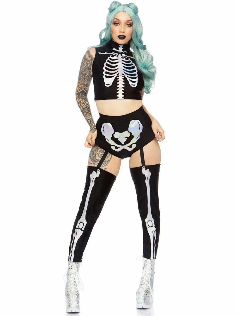 Leg Avenue Holographic Skeleton Womens Halloween Costume Costumes 2 Leg Avenue Holographic Skeleton Womens Halloween Costume Costumes