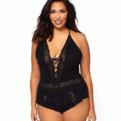 Leg Avenue Dreaming In Slumber Plus Size Lace Up Eyelet Romper