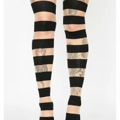 Leg Avenue Womens Costumes Glam Womens Black & Nude Striped Pantyhose