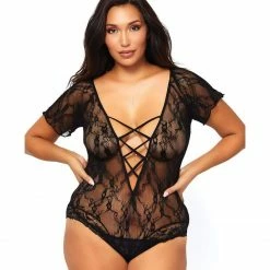 Leg Avenue Mysterious Game Plus Size Floral Lace Bodysuit