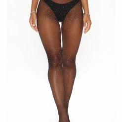 Leg Avenue Hosiery Kim Black Luxe Sparkle Glitter Crystalized Rhinestone Fishnet Tights
