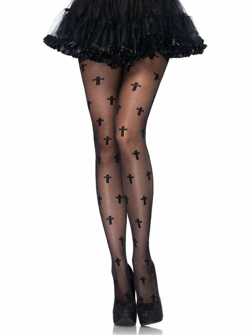 Leg Avenue Halloween Gothic Sheer Cross Pattern Pantyhose 1 Leg Avenue Halloween Gothic Sheer Cross Pattern Pantyhose