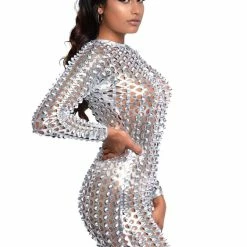 Leg Avenue Cyber Girl Laser Cut Silver Metallic Catsuit