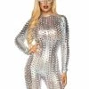 Leg Avenue Cyber Girl Laser Cut Silver Metallic Catsuit