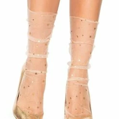 Leg Avenue Hosiery Starzy Sheer Tulle Star And Moon Socks In Cream