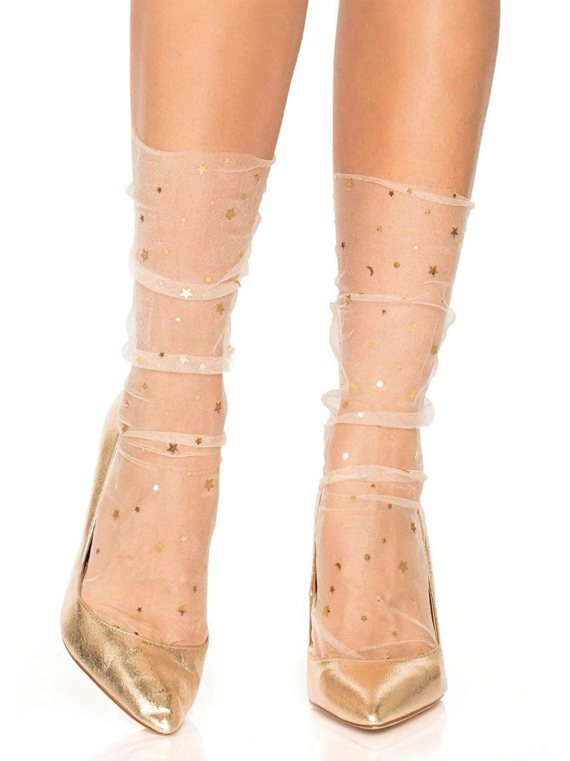 Leg Avenue Hosiery Starzy Sheer Tulle Star And Moon Socks In Cream 1 Leg Avenue Hosiery Starzy Sheer Tulle Star And Moon Socks In Cream