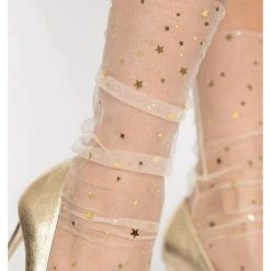 Leg Avenue Hosiery Starzy Sheer Tulle Star And Moon Socks In Cream