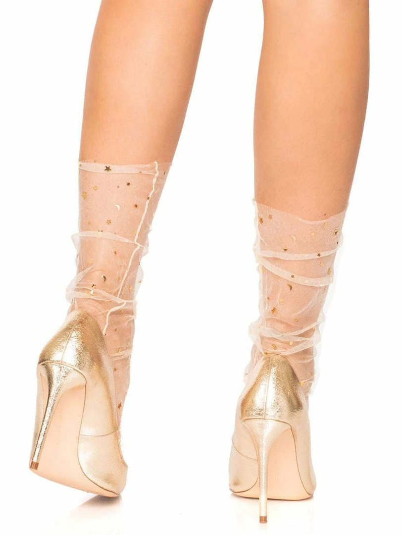 Leg Avenue Hosiery Starzy Sheer Tulle Star And Moon Socks In Cream 3 Leg Avenue Hosiery Starzy Sheer Tulle Star And Moon Socks In Cream