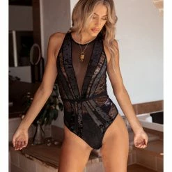 Leg Avenue Lingerie So In Love Black Velvet & Lace Bodysuit