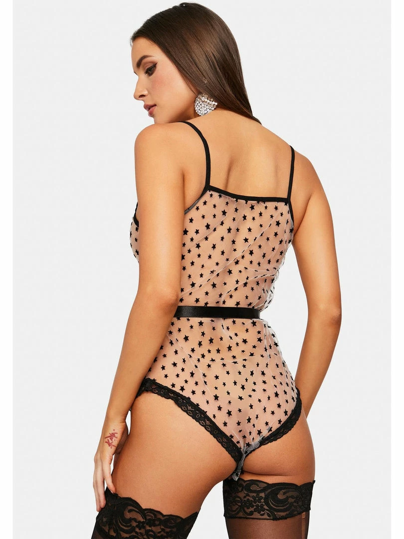 Leg Avenue Starry Eyed Sheer Flocked Star Print Bodysuit 3 Leg Avenue Starry Eyed Sheer Flocked Star Print Bodysuit