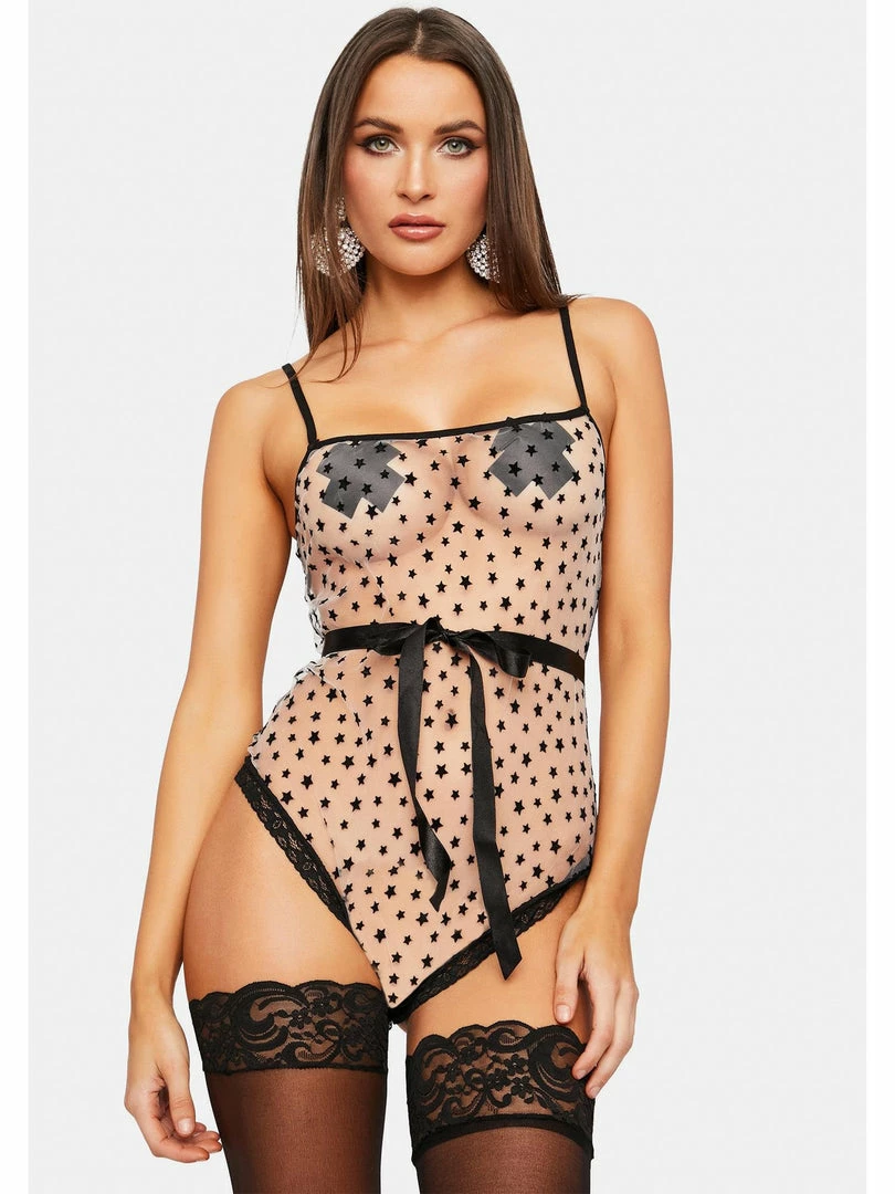 Leg Avenue Starry Eyed Sheer Flocked Star Print Bodysuit 2 Leg Avenue Starry Eyed Sheer Flocked Star Print Bodysuit