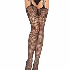 Leg Avenue Starzy Black Sexy Thigh High Fishnet Pantyhose Stockings Suspender Garter Belt Hosiery