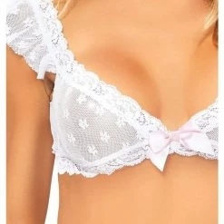 Leg Avenue Sunday White Floral Lace Bralette & Garter Skirt Set Lingerie