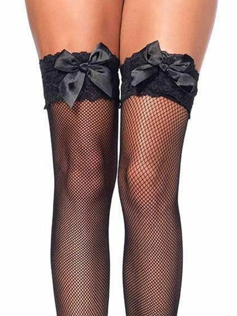 Leg Avenue Bow Down Fishnet Thigh High Stockings With Bow 2 Leg Avenue Bow Down Fishnet Thigh High Stockings With Bow