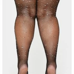 Leg Avenue Plus Size Black Crystalized Rhinestone Fishnet Suspender Pantyhose
