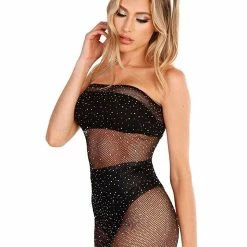 Leg Avenue Club Lights Black Crystalised Fishnet Convertible Tube Dress