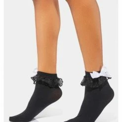 Shop Fortune Costumes Lingerie Gothic Lolita Black Ruffle Ankle Socks With White Bow 5 Shop Fortune Costumes Lingerie Gothic Lolita Black Ruffle Ankle Socks With White Bow