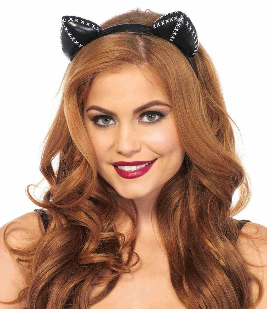 Leg Avenue Faux Leather Stitch Cat Ears Costume Accessory 1 Leg Avenue Faux Leather Stitch Cat Ears Costume Accessory