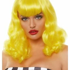 Leg Avenue Yellow Curly Bob Costume Rave Wig