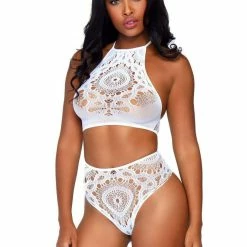 Leg Avenue Frenchie White Crochet Lace 2 PC Crop Top & Panty