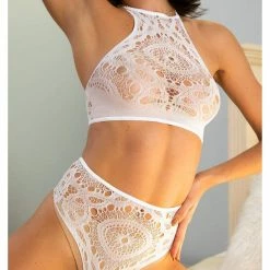 Leg Avenue Frenchie White Crochet Lace 2 PC Crop Top & Panty