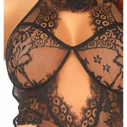 Leg Avenue Slay It Again Eyelash Lace Keyhole Halter Lingerie Dress