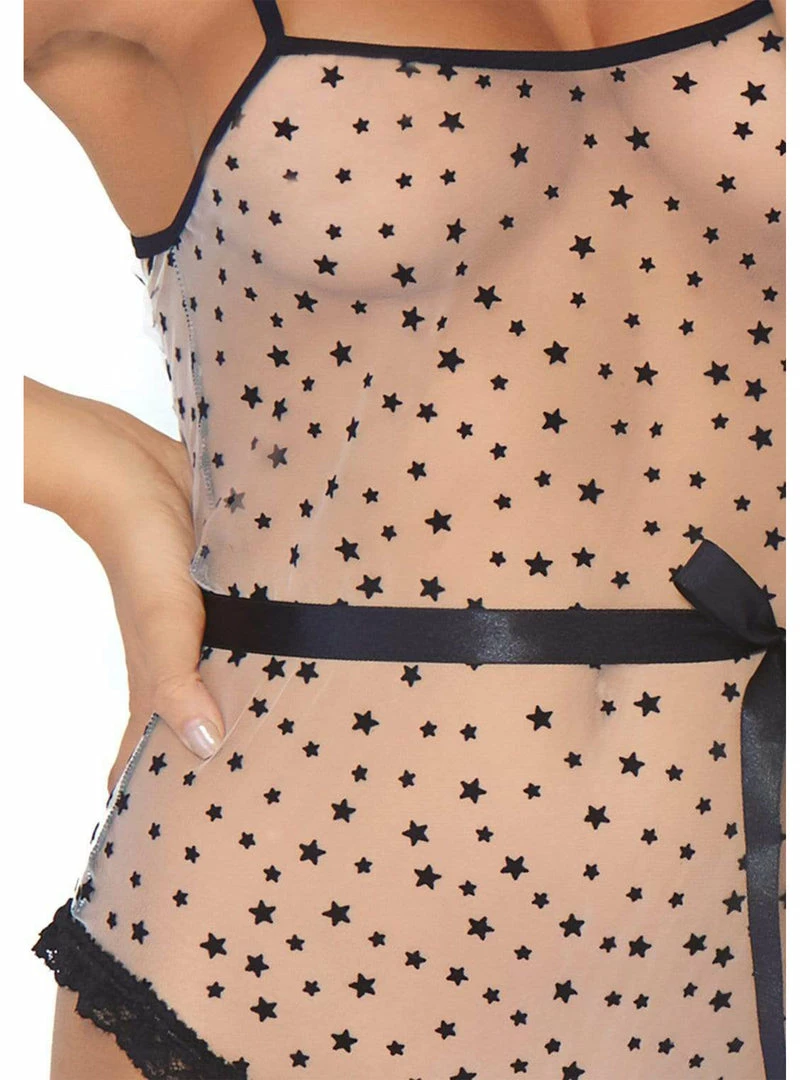 Leg Avenue Starry Eyed Sheer Flocked Star Print Bodysuit 5 Leg Avenue Starry Eyed Sheer Flocked Star Print Bodysuit