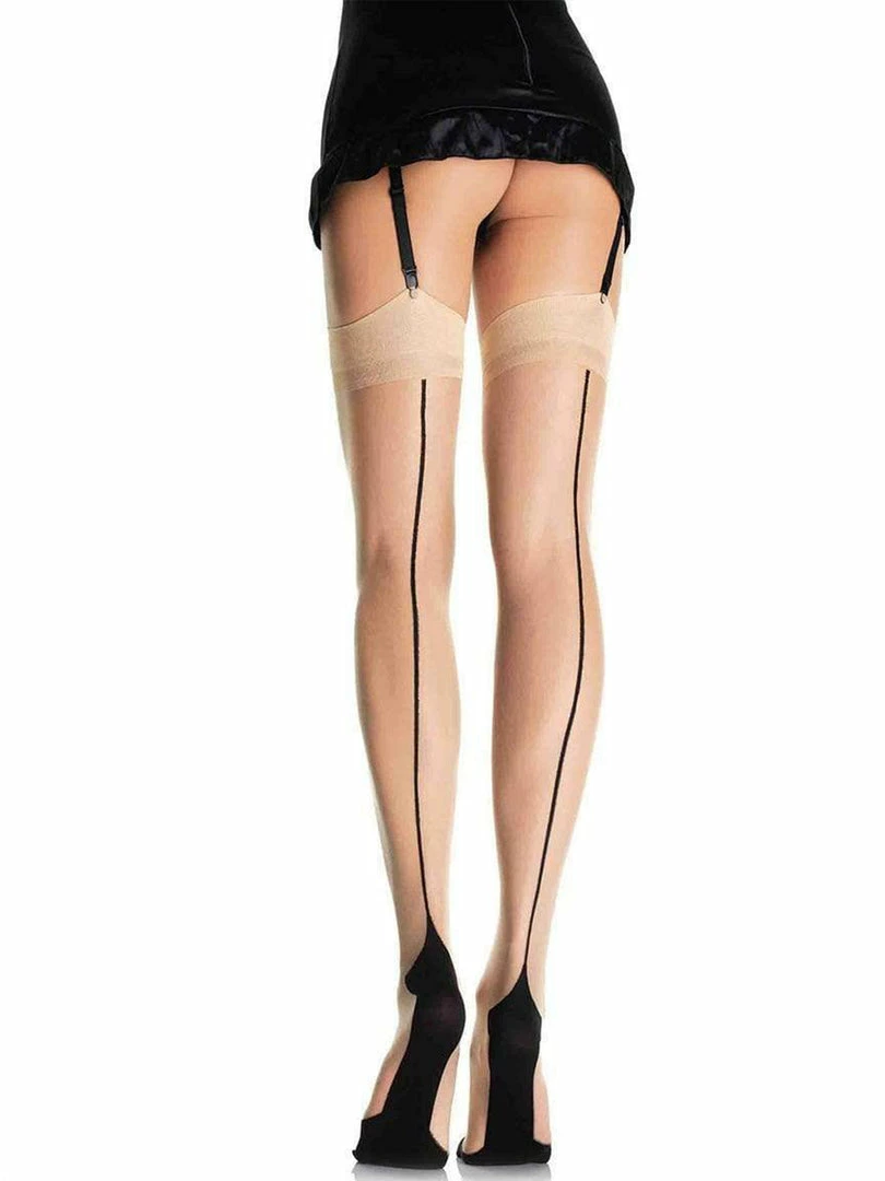 Leg Avenue Sheer Nude Thigh High Stockings With Black Cuban Heel Backseam Hosiery 1 Leg Avenue Sheer Nude Thigh High Stockings With Black Cuban Heel Backseam Hosiery