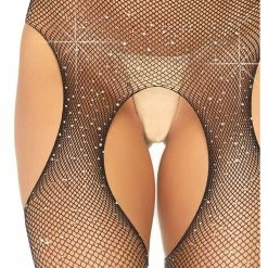 Leg Avenue Plus Size Black Crystalized Rhinestone Fishnet Suspender Pantyhose